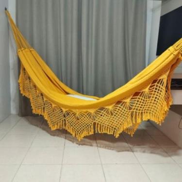 Imagem de rede descanso dormir amarelo casal reforçada 100% Algodão 300kg - REDE