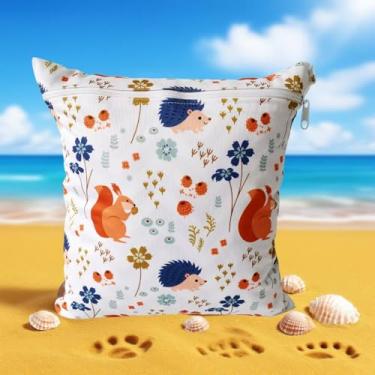 Imagem de 1 bolsa impermeável impressa, bolsa de fraldas reutilizável, roupas molhadas para academia, ioga, roupa de banho, lenços de água, bolsa de armazenamento de fraldas de pano de bebê e zíper com alça de