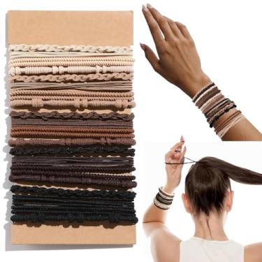 Imagem de 20 peças de laços de cabelo boho, pulseiras para cabelos grossos ou finos, 4 estilos de gravatas boho para suportes de rabo de cavalo, laços de cabelo sem danos, marrom