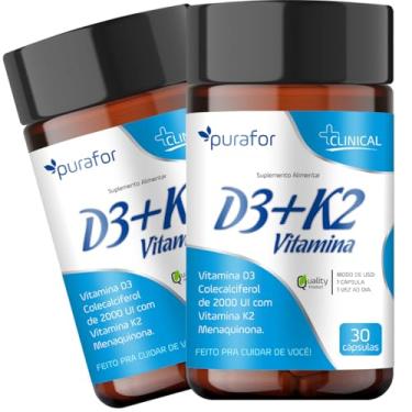 Imagem de 2 Suplemento Vitamina D3 + K2 - Colecalciferol + Menaquinona com 30 Cápsulas