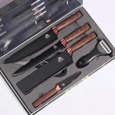 Imagem de Jogo de Facas de Churrasco 6 Peças Antiaderente – Lâmina Corte Navalha, Cabos Ergonômicos, Cor Preto