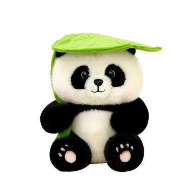 Imagem de Boneca de pelúcia de pelúcia Cartoon Panda de 22 cm com chapéu de folha