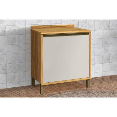 Imagem de Balcão De Cozinha Modulado Tempranillo 2 Portas C/tampo 80cm Amendoa/off White - Ronipa