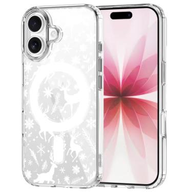 Imagem de OFQKOAKS Capa para iPhone 16, compatível com MagSafe, linda capa de telefone magnética de alce branco de Natal com floco de neve, capa protetora fina e macia transparente para mulheres e meninas