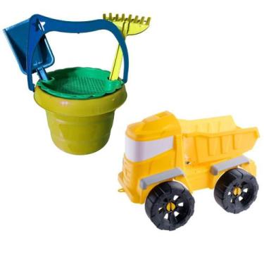 Imagem de Kit Caminhão Brutos Truck Caçamba Brinquedo Baldinho Praia Criança Inf