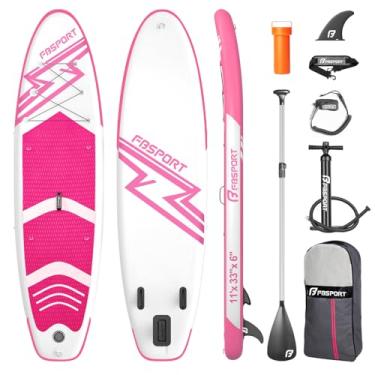 Imagem de FBSPORT Prancha inflável premium de 28 cm, prancha de ioga com acessórios duráveis de SUP e bolsa de transporte. Ampla postura, controle de surf, deck antiderrapante, trela, remo e bomba para jovens e