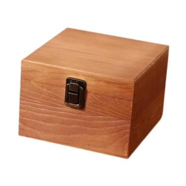 Imagem de UGPLM Caixa organizadora de madeira com fecho, expositor de joias portátil, estilo vintage, para guardar objetos de decoração e lembranças, S Brown