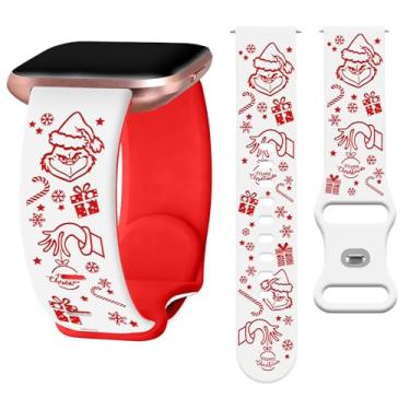 Imagem de Watbro Pulseira gravada de Natal compatível com Fitbit Versa/Lite/Fitbit Versa 2 para mulheres e homens, pulseira com gravação de boneco de neve fofo de silicone macio
