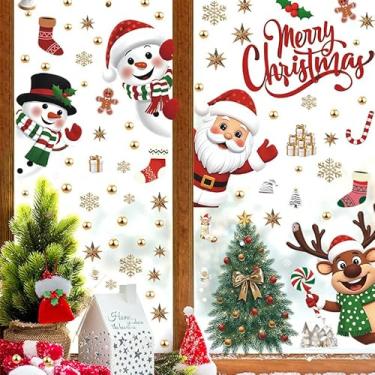 Imagem de 6 folhas de adesivos de janela de Natal, adesivos estáticos de PVC com Papai Noel, rena e flocos de neve - decoração de inverno para o Natal