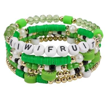 Imagem de Twinfree Pulseiras de frutas, pulseira de corda elástica com contas de disco de surfista, pingentes de joias femininas boêmias elásticas da amizade, One Size, Miçangas, Sem Pedra Preciosa