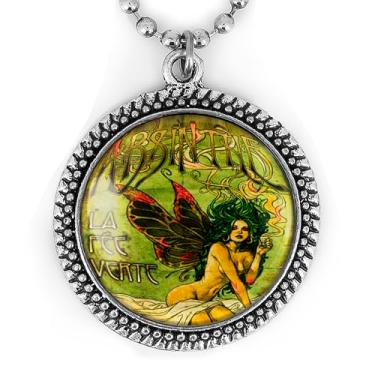 Imagem de Colar de fada do absinto - Art Nouveau vitoriano, joia de álcool, prata ou preto feito à mão - 273-RN, grande, metal, sem pedra preciosa