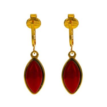 Imagem de Aloha Earrings Brincos pendentes em forma de marquise com clipe em tom dourado não perfurado, One Size, Metal, Sem pedra preciosa