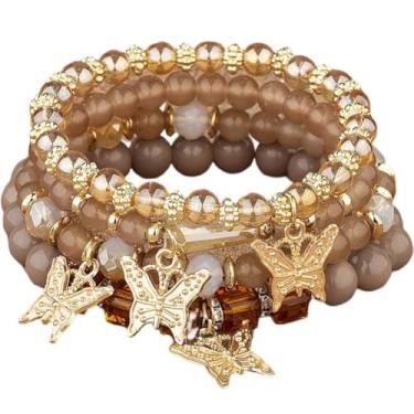Imagem de Pulseiras femininas modernas de borboletas elásticas com contas hipoalergênicas empilháveis acessórios de moda joias presentes, One Size, liga metálica, Sem Pedra Preciosa