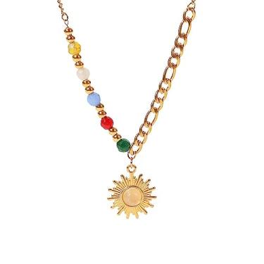 Imagem de LAIHUARYWA Colar elegante banhado a ouro 18 K para mulheres com pingente de sol e lua, boêmio, vintage, círculo, martelado, moedas, colares para mulheres, design espiral minimalista, presente de