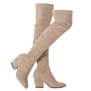 Imagem de N.N.G Botas femininas acima do joelho cano alto camurça bloco inverno baixo acima plano longo OTK conforto bico fino, Cinza, 7,6 cm (3, 7