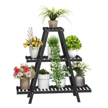 Imagem de Suporte de plantas BMOSU Bamboo de 3 camadas para 8 vasos de flores, i