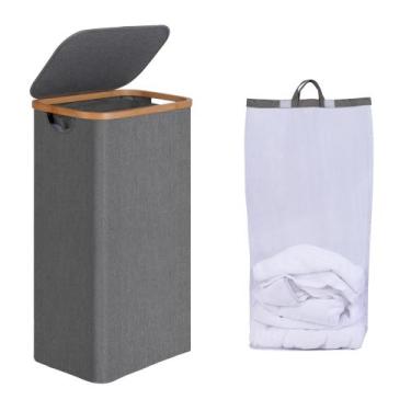 Imagem de Cesto de roupa suja efluky Slim com tampa 75L com bolsa removível cinz