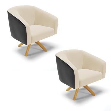 Imagem de Poltrona Decorativa Giratória MA30 Kit 2 Stella Preto/Linho Bege D03 -