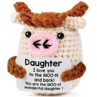 Imagem de Presentes de aniversário divertidos para filha da mãe e pai – Filha eu te amo até a lua e de volta, presentes fofos feitos à mão para animais de crochê para aniversário e Natal