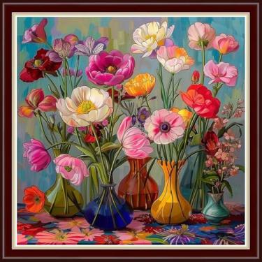 Imagem de Dimxvean Kits de ponto cruz estampado, kits de ponto cruz para adultos iniciantes, kits de bordado gama completa de kits de ponto de cruz estampados, kits de bordado padrões de ponto de cruz - vaso de