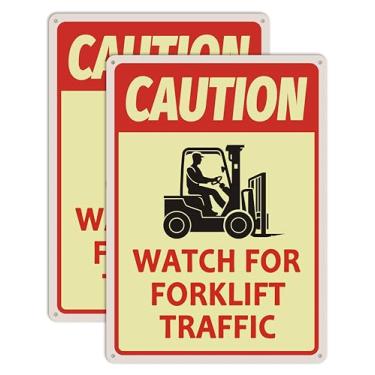 Imagem de Pacote com 2 - Cuidado com o sinal de trânsito de empilhadeira, 25 × 35 cm, placa de segurança de alumínio resistente à ferrugem para uso interno e externo, resistente ao desbotamento, à prova de