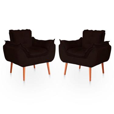 Imagem de Kit 02 Poltronas Opala Para Sala Confortável Resistente Veludo Bege Marrom