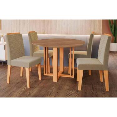 Imagem de Conjunto: Mesa Sala Jantar Flora Tampo Madeirado 109cm E 4 Cadeiras Clarice Cinamomo - Carvalho-linho Bege - Cimol