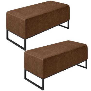 Imagem de Kit 02 Puff Cléo W01 Base De Ferro 90cm Couríssimo Marrom