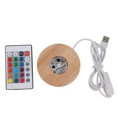 Imagem de Estink Suporte de Luz de Luz de Luz LED Premium Oak Wood Wood Remote Lights Colorful para Crystal Art Glass 3D Estátuas de Jóias Exibir Exibição de Jóias