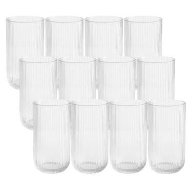 Imagem de Jogo 12 Copo de Vidro Alto para Água Suco Lines Transparente 430ml Wol