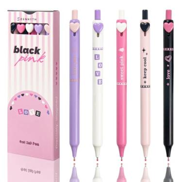 Imagem de FZWONVUC 5 canetas de gel coloridas, ponta fina de 0,5 mm para anotações, escrita, secagem rápida, para escritório, material escolar, presentes para mulheres, professoras e estudantes (coração rosa)