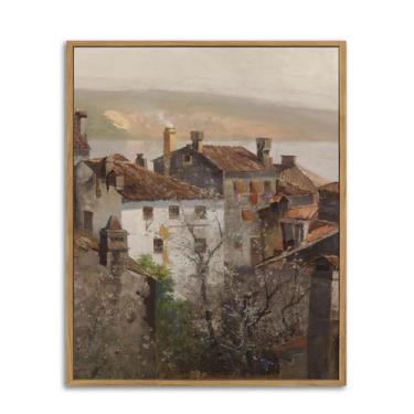 Imagem de GoForArt Arte de parede em tela emoldurada de paisagem vintage, decoração de pintura a óleo para sala de estar, quarto, banheiro, rústico, casa de fazenda, impressão de arte em tela 28 x 35 cm