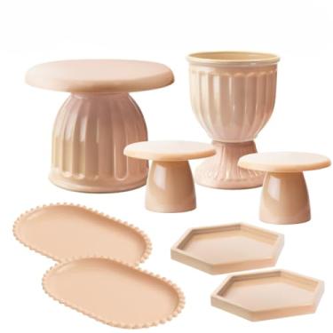 Imagem de Kit Boleira Festa E Bandeja, Kit Moderno Boleira Romana 17cm, 1 Vaso Romano, 2 Mini Slim, 2 Bandeja Perola Oval, 2 Mini Sextavadas(Noz Moscada)