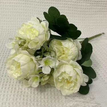 Imagem de Ramo Decorativo com 5 Rosas Artificiais para Arranjo – Flor para Decoração de Casa 30cm (Branco 4759,3 Unidade)