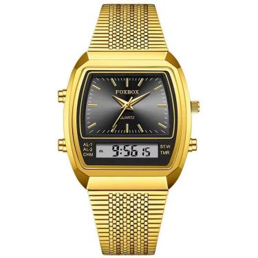 Imagem de Relógio Esportivo Digital à Prova Dágua Em Aço Inoxidavel Masculino Preto Dourado