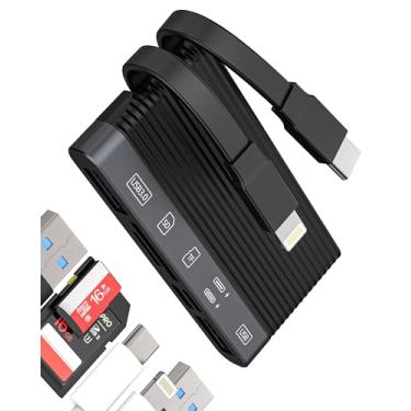 Imagem de USB C Lightning para leitor de cartão SD USB 3.0 2.0 adaptador (38.7 cm²) para iPhone 16 15 14 13 Pro Max tipo C cabo carregador micro SD TF leitor de cartão para Apple para iPad compatível com câmera