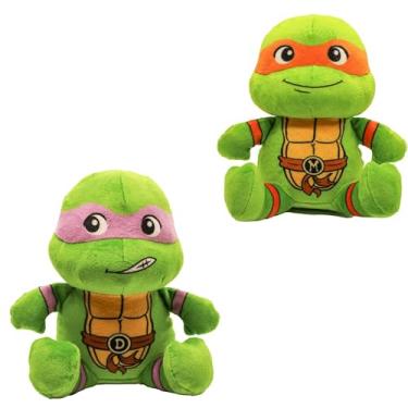 Imagem de design LAB, Inc. Mercadoria oficial da Tartaruga Ninja Teenage Mutant | TMNT Toys Brinquedo de pelúcia para cães | Tartarugas de pelúcia para brincadeiras interativas | Pacote com 2 Donatello e