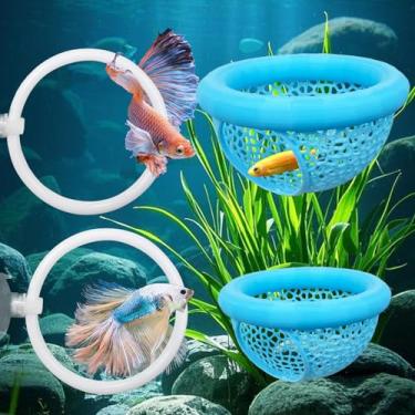 Imagem de CAIJ Anel de exercício Betta e conjunto de rede flutuante, anéis de treinamento e alimentação de peixes Betta de aquário, cama de descanso flutuante multifuncional, acessórios decorativos para