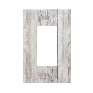 Imagem de Placa de cobertura de interruptor de luz rústica placa de grão de madeira cinza/branca 1 gangue capas de tomada de balancim único placas decorativas de interruptor placas de parede elétricas