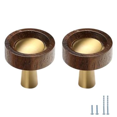 Imagem de Evionlin 2 peças de ganchos de parede redondos de cobre e nogueira, maçanetas de porta de armário, puxadores de armário de cozinha ou puxadores de gaveta, adequados para armários e banheiros