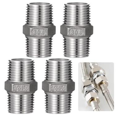 Imagem de 4 peças de encaixes de tubulação macho Npt de 1/5.1 cm, adaptadores de tubulação macho Npt de aço inoxidável 304 para água, gás, tubulações de combustível, sextavado 1/5.1 cm macho x 1/5.1 cm