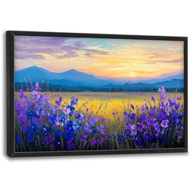 Imagem de Arte de parede de flores silvestres roxas grandes para sala de estar imagens de campo floral de grande país decoração de parede natureza paisagem impressões em tela pinturas decorações para quarto