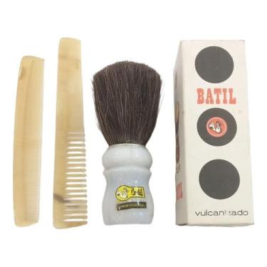 Imagem de Kit 2 Pentes De Chifre 14cm E 12cm + Pincel Barba Batil 11cm