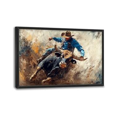 Imagem de Arte de parede emoldurada de caubói ocidental, decoração de parede de vaca rústica grande para sala de estar, pintura em tela empoeirada, imagens vintage, decoração de casa para sala de estar, quarto