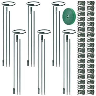 Imagem de Conjunto de hastes de suporte de plantas ajustáveis, 6 estacas com 36 clipes, fita de fixação de nylon, metal resistente à ferrugem para plantas de jardim e interior