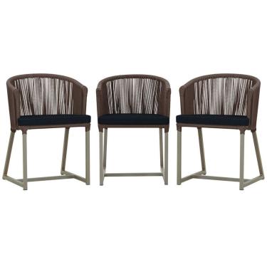 Imagem de 3 Cadeiras De Jantar Noronha Fendi Corda Náutica E12 Trama Marrom