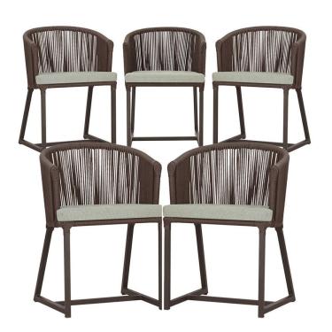 Imagem de 5 Cadeiras De Jantar Noronha Marrom Corda Náutica E3 Trama Marrom