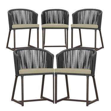 Imagem de 5 Cadeiras De Jantar Noronha Marrom Corda Náutica E7 Trama Preto