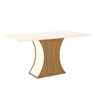 Imagem de Mesa De Jantar Luiza 160 Cm Canto Reto Com Vidro Nature Off White - Henn