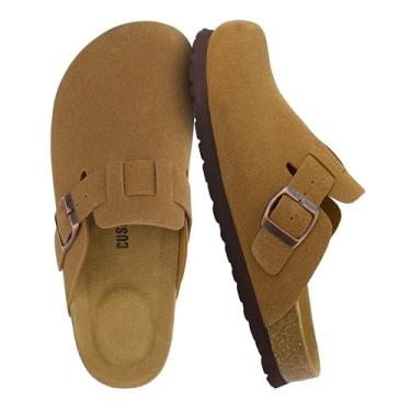 Imagem de CUSHIONAIRE Tamanco Hana com fivela deslizante com palmilha de cortiça + espuma viscoelástica, larguras disponíveis, Camurça vegana bege, 42